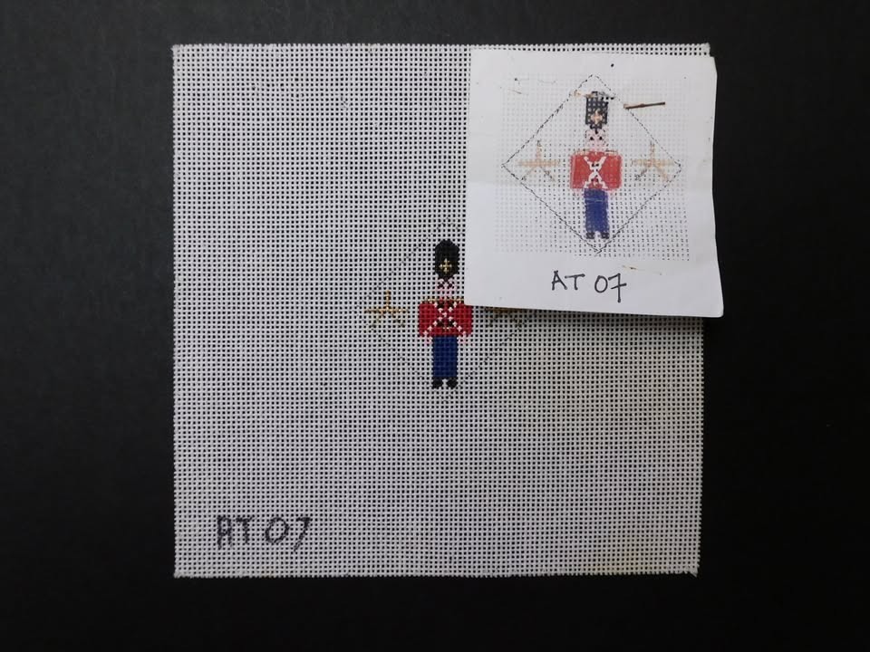 Tiny Nutcracker Ornament by AT (CT29) Stitch Painted Needlepoint
