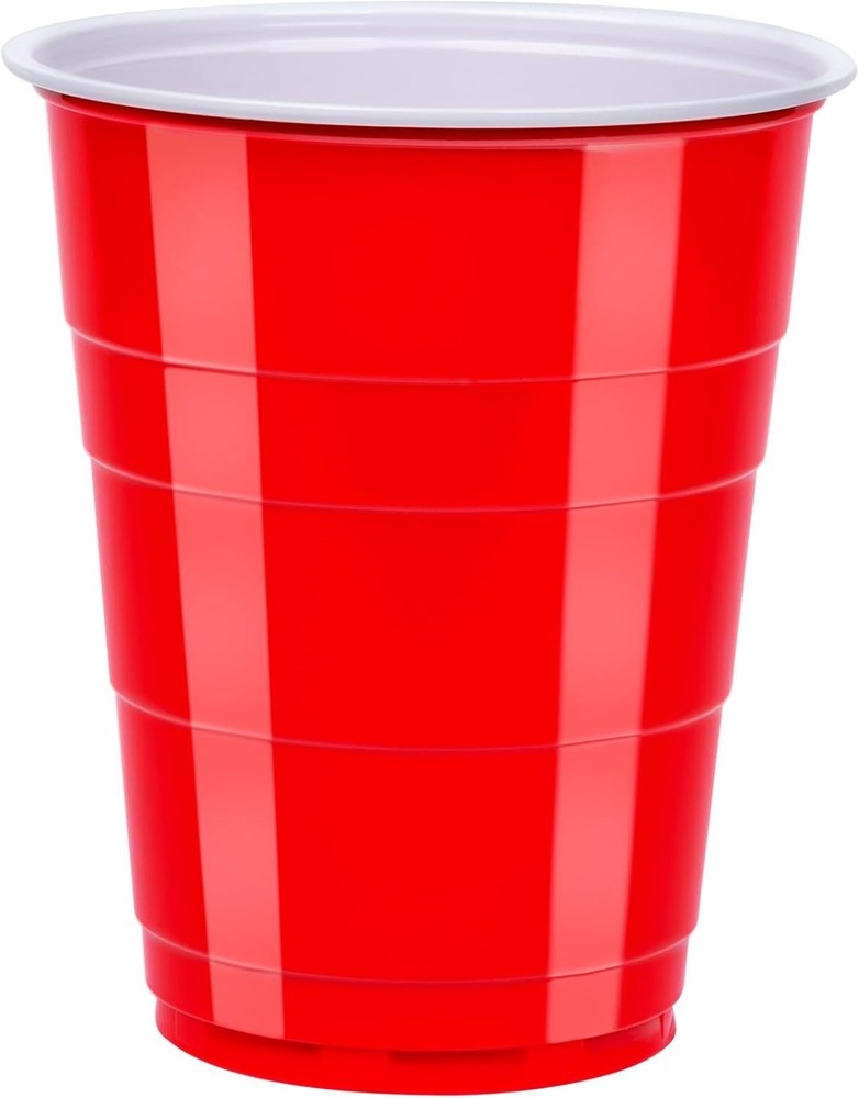 Basics Disposable Plastic Party Cups, Red, 18oz, 50 Count