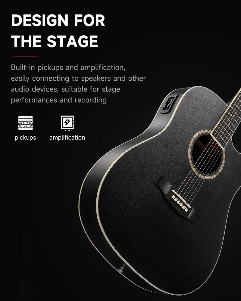 Donner Beginner Acoustic Electric Guitar 41" Full Size Kit Black