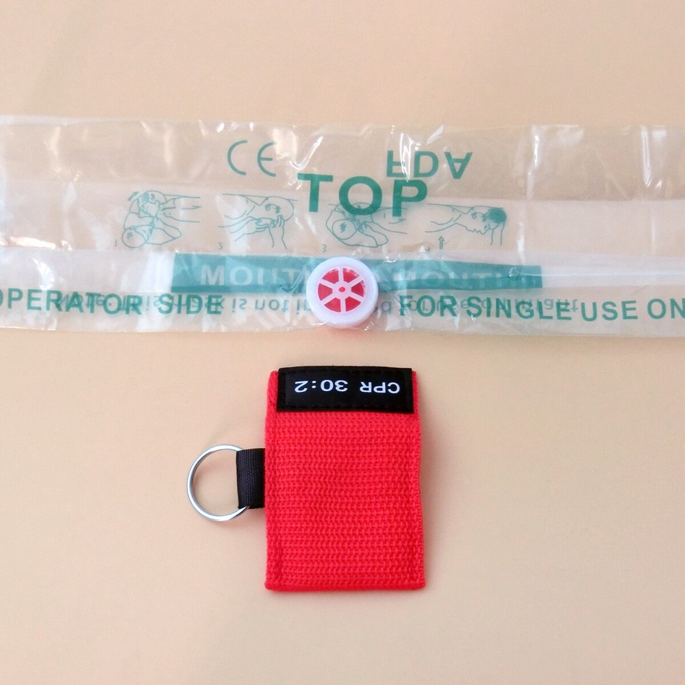 100pcs Red CPR Mask with Keychain Face Shield 30:2 AED CPR Face shield