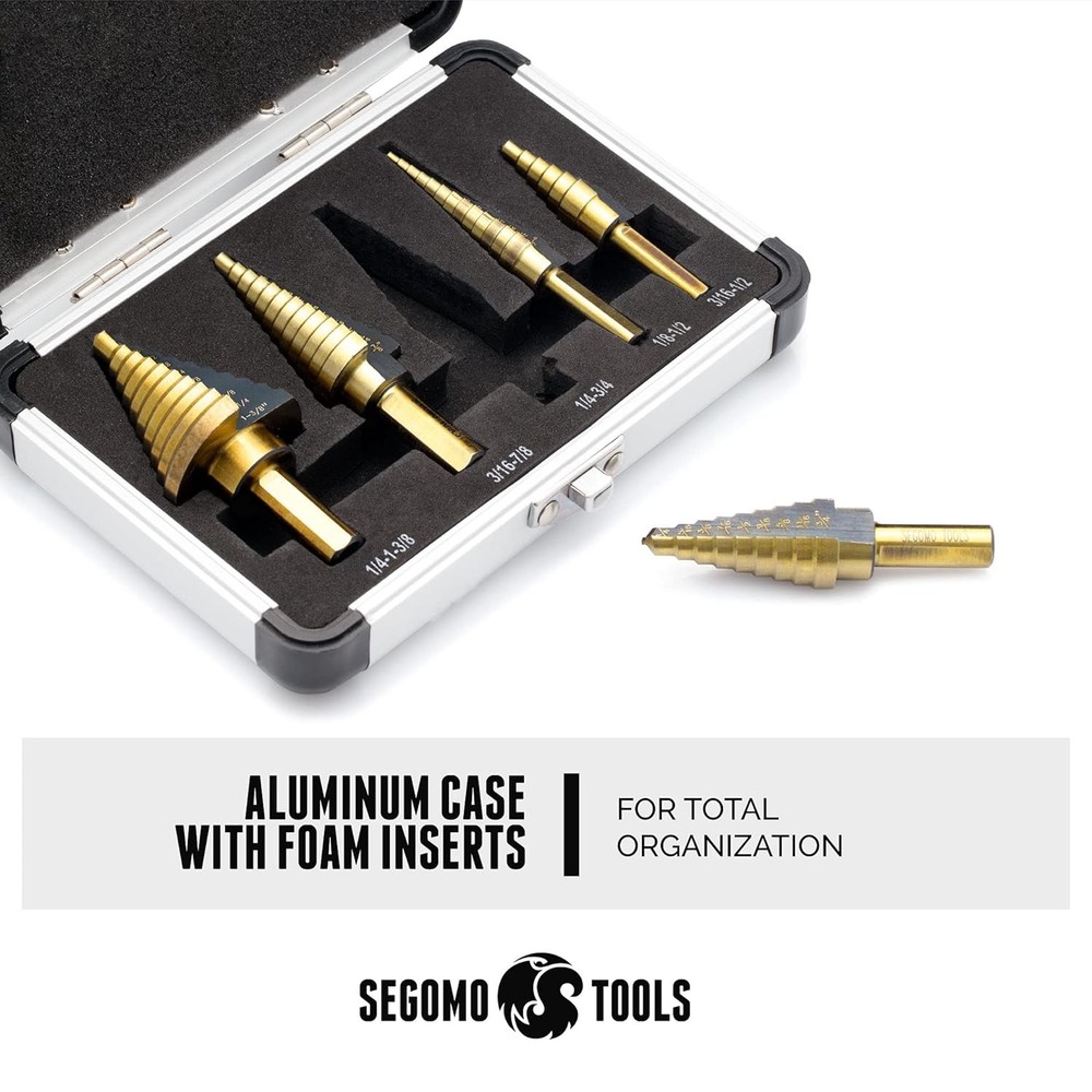 Segomo Tools 5 Piece SAE Multiple Hole 50 Sizes HSS Step Drill Bit Set with...