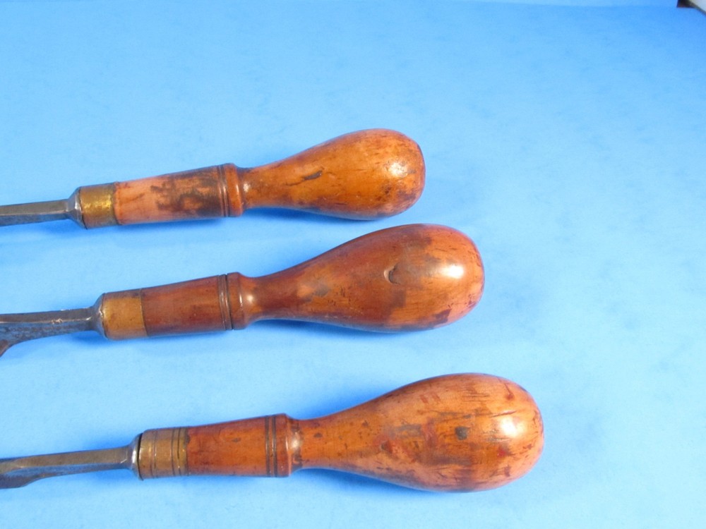 lot of 3 Buck Brothers long tang style wood gouges or carving tools