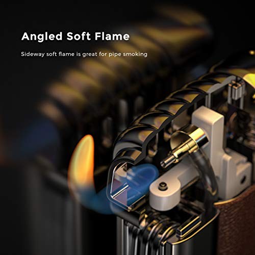 Angled Soft Flame Butane Pipe Lighter with Metal Tools - Refillable Gift for