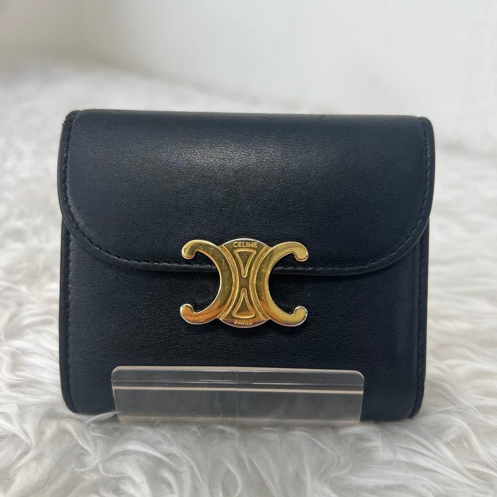 CELINE Compact Wallet Triomphe Canvas Folded Wallet From Japan