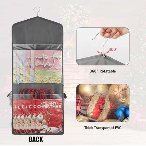 Wrapping Paper Storage, Gift Wrap Organizer Holder Double-Sided Hanging Grey