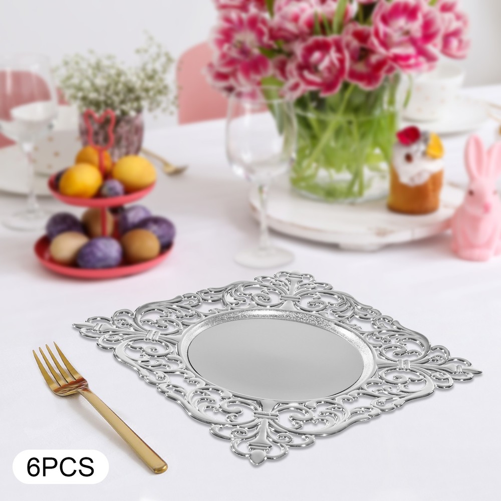 Dinner Plates Silver 30*30*2cm Hand Wash Antique Dinner Plates(6-Pack) Tabletop