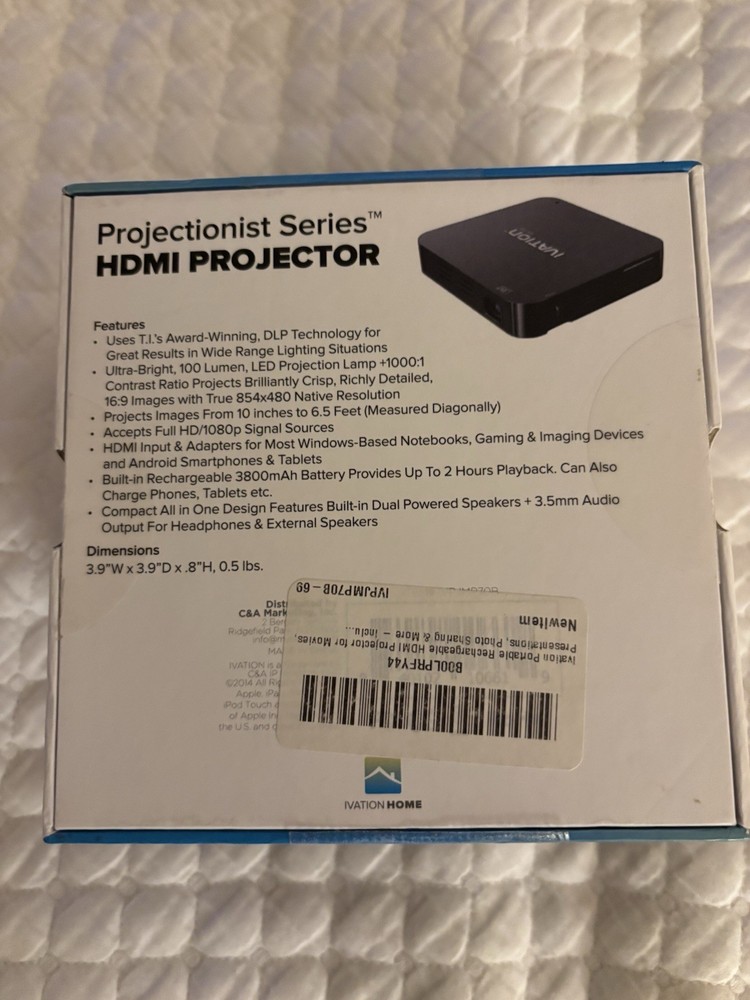 Ivation Pro4 DLP Wireless Mini Projector HDMI Portable projector