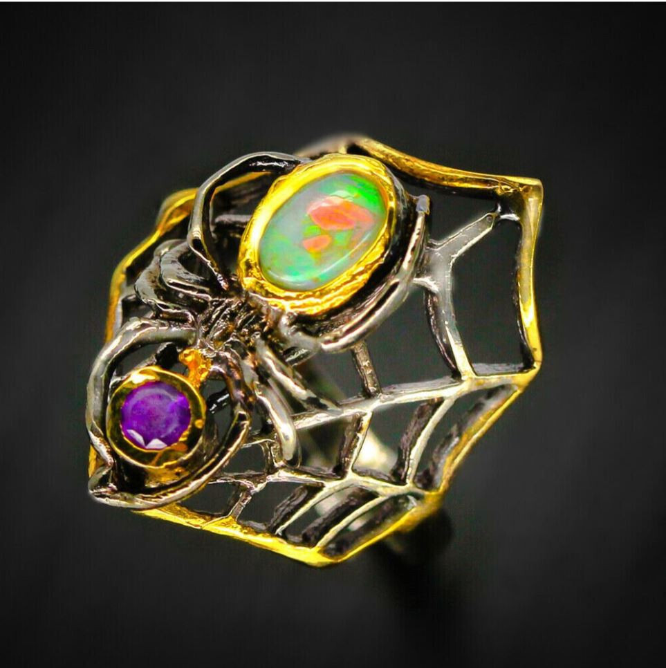 Natural gemstone Opal Sterling Silver Ring sz 7