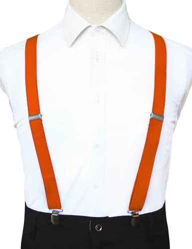 Solid Color Mens Suspender with 3 Strong Clips Adjustable Braces Orange