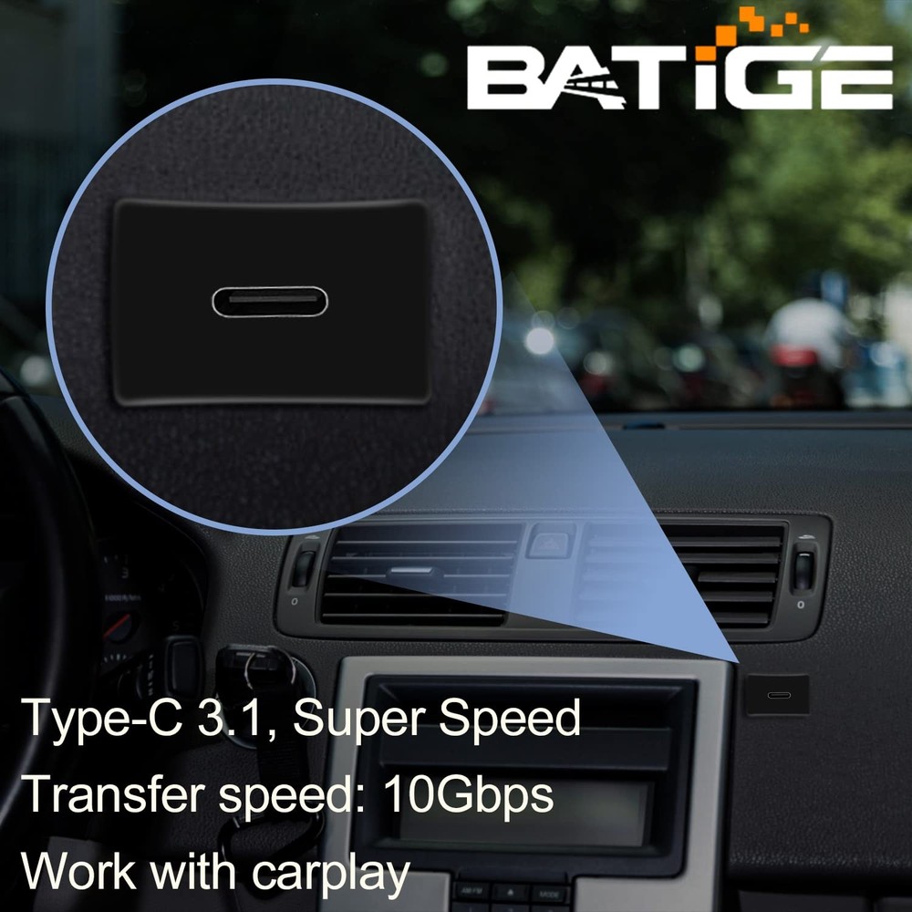 BATIGE Square Type C 3.1 Car Flush Mount Cable USB C Panel 3ft, Black