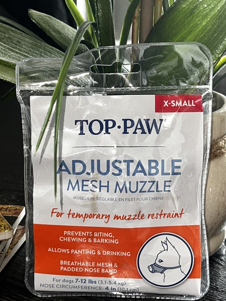 🐶Top Paw Muzzle Adjustable Mesh Muzzle Size X-Small 7-12 lbs Nose 4inches 🐶