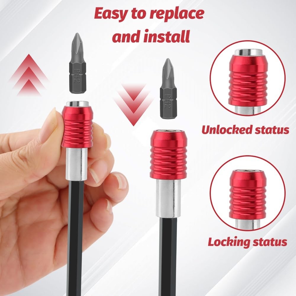 4-Piece Drill Bit Extension Set 2-12" Quick Release Double Lock Holder