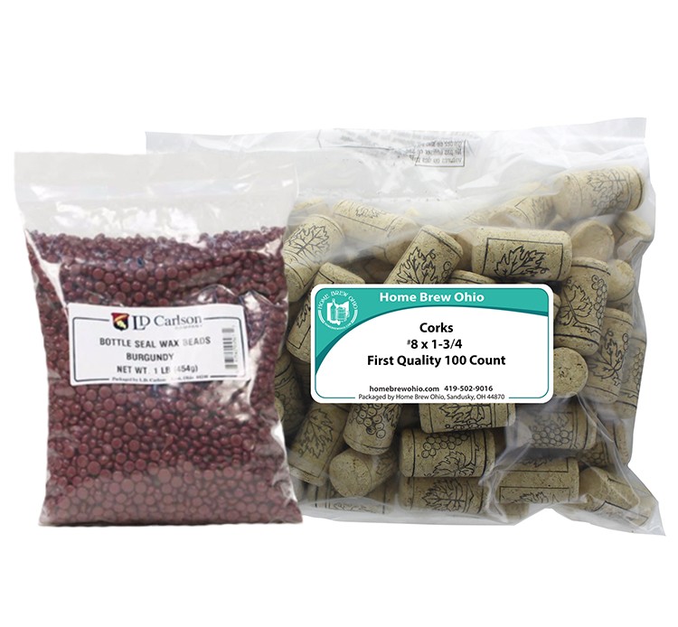 Burgundy Wax and Corks (8 X 1 3/4) Wine Bottling Combination