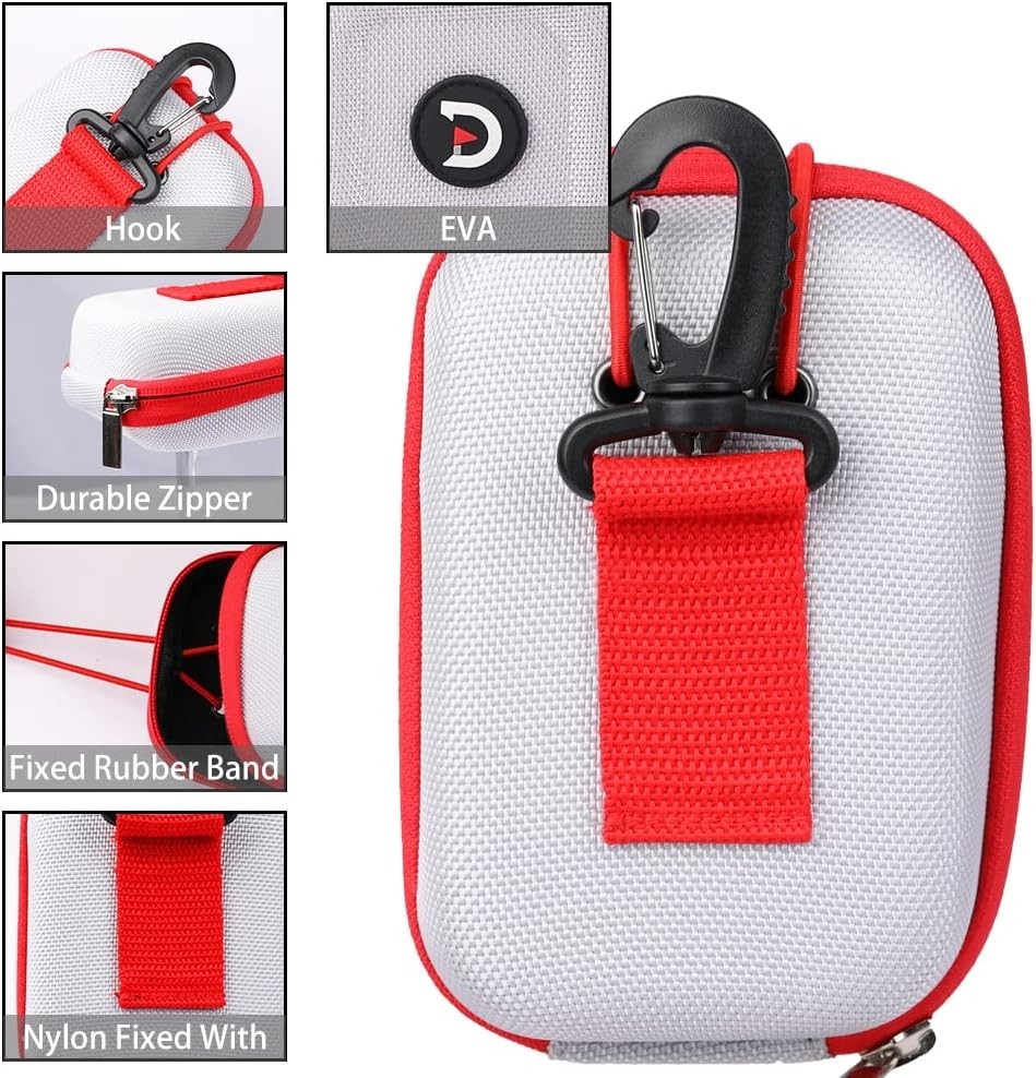 Compact Silver-Red Golf Rangefinder Case - Lightweight & Durable Protection