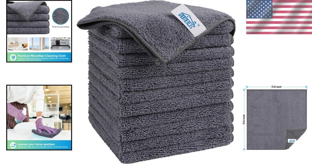 Grey Microfiber Cleaning Cloth 12 Pack - Highly Absorbent & Lint Free