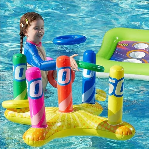 2 Sets Inflatable Pool Toss Game Combo Set Includes Ring Toss & Corn-Toss Game