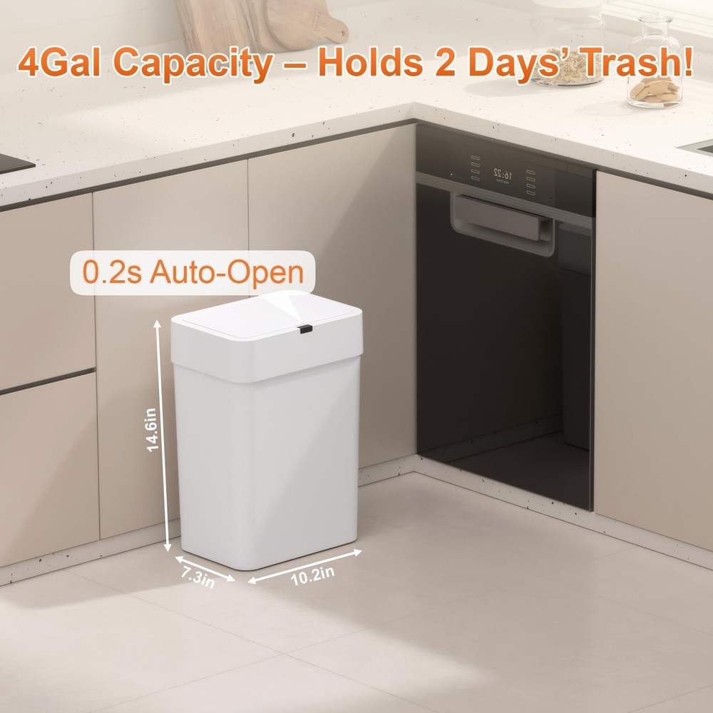 Gallon Motion Sensor Bathroom Trash Can with Lid, Automatic Garbage Bin for B...