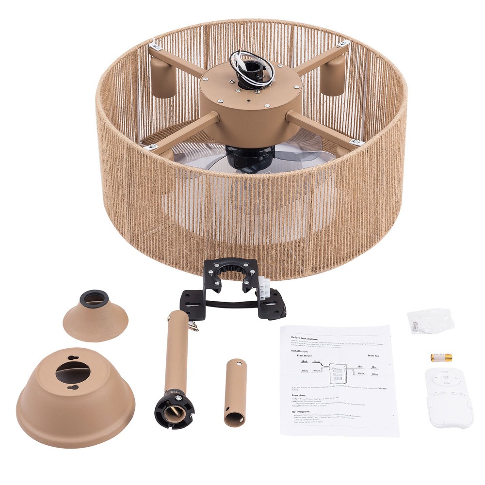 Caged Ceiling Fan Light with Remote Control, 6 Speeds for Home Decor