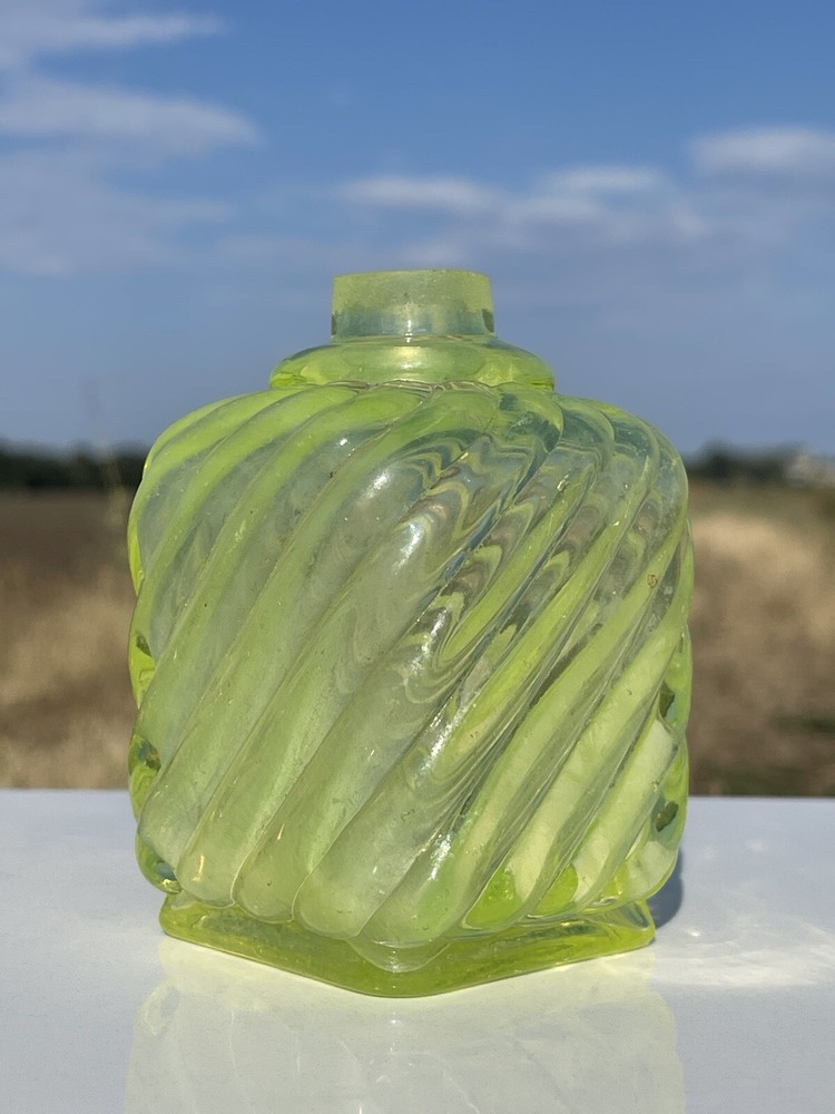 Antique Uranium Vaseline Glass Bottle (Pre-1900s)