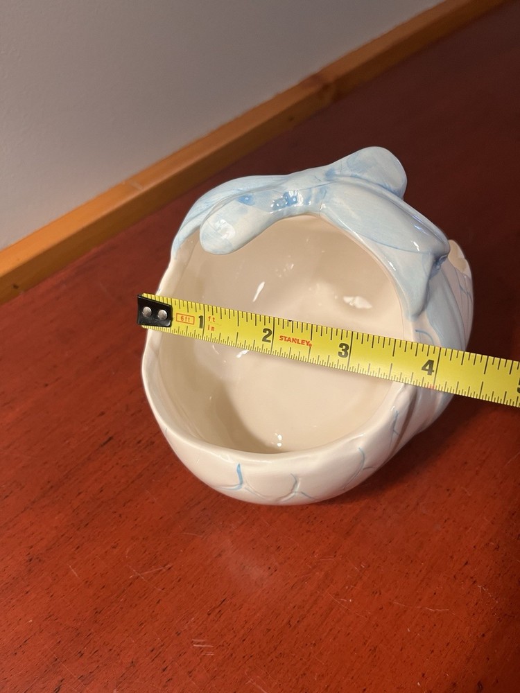 Vintage Ceramic Planter With Blue Bow Accent