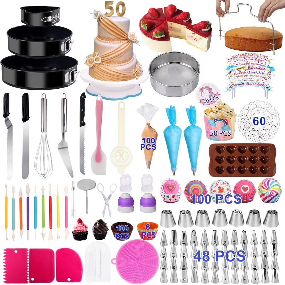 Cake Decorating Kits Baking Set W/ Springform Pans Set Rotating 567 PCS