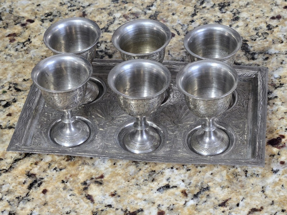 Victorian Silver Plate Engraved Egg Cup Set