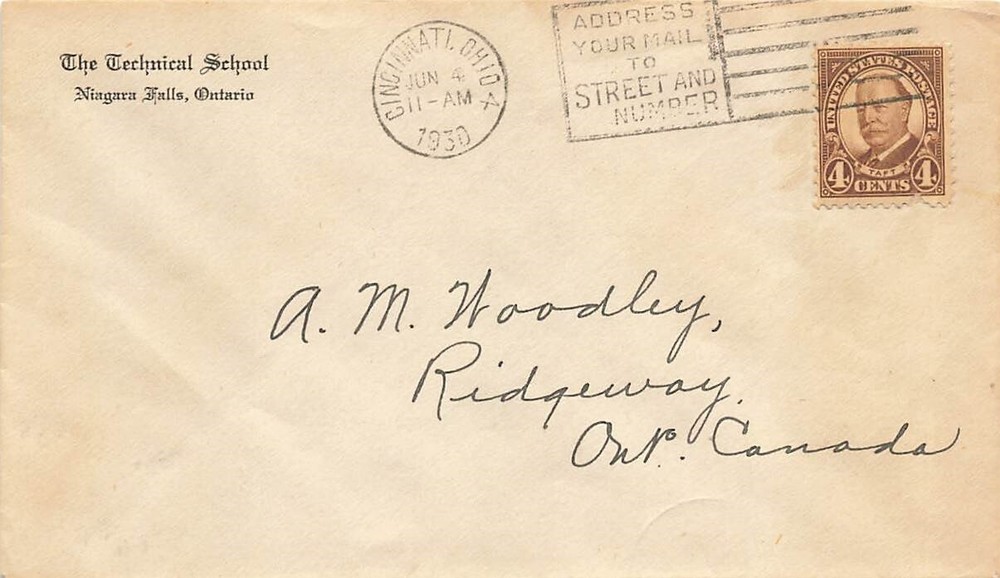 685 4c WILLIAM H. TAFT - The Technical School - Sent to Canada