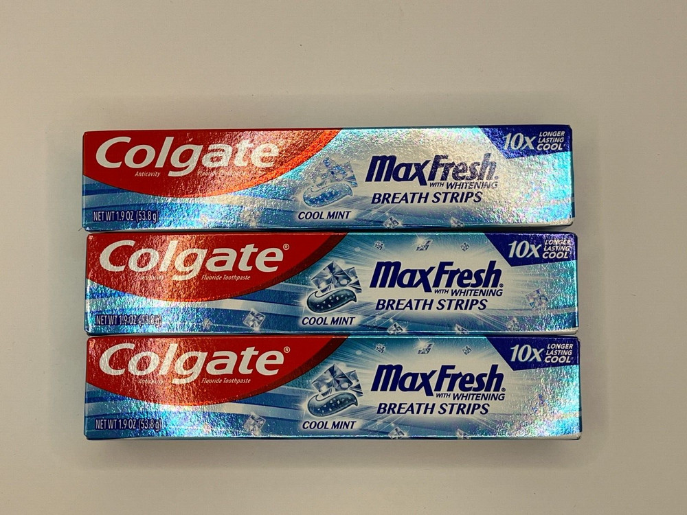 3 NEW Colgate MaxFresh w/whitening toothpaste cool mint 1.9 oz ea