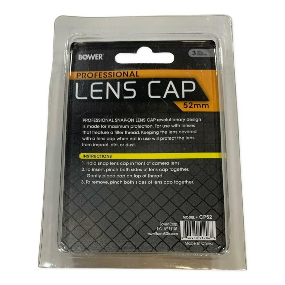 Bower 52mm Plastic Lens Cap CP52 Black