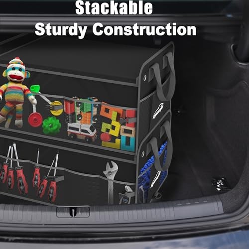 Car Trunk Organizer with Adjustable Multi 3-Compartment w/ Lids Black