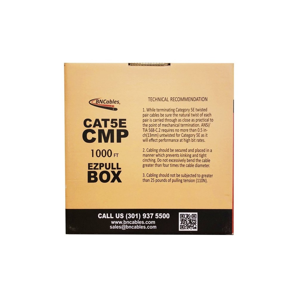 CAT5e (CMP) Plenum Cable, 1000FT | 24AWG 4Pair, 350MHz Solid Network Cable Un...