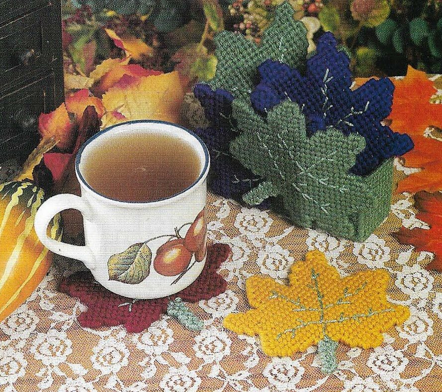 MAPLE LEAF COASTERS HOME DECOR PLASTIC CANVAS PATTERN INSTRUCTIONS