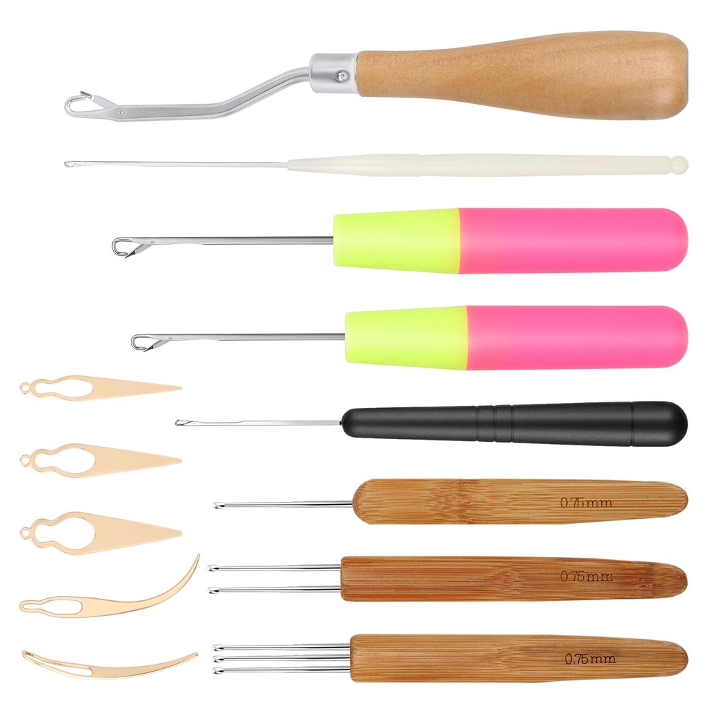 13PCS Bamboo Handle Dreadlock Hook Crochet Needle Set Braiding Hair Locking Tool