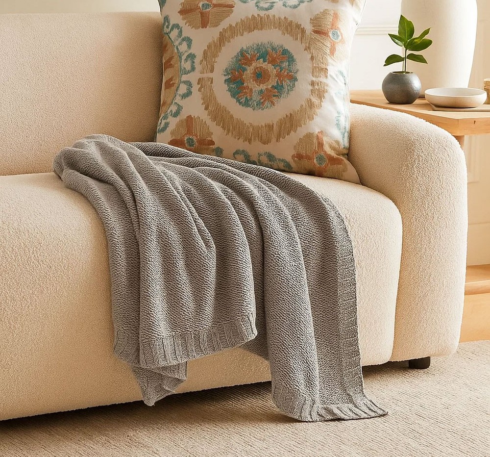 King Sweater Knit Bed Blanket Gray - Threshold