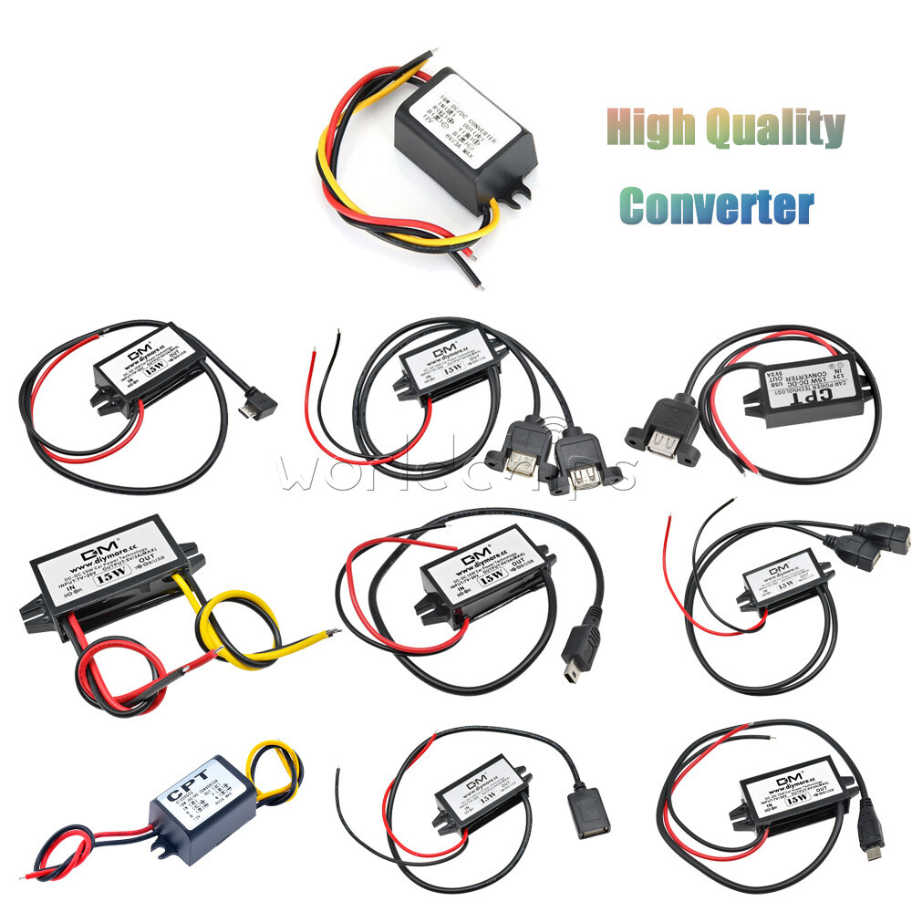 DC-DC 12V to 5V Mini/Micro/A type USB Dual Converter Step Down Power Module Tool