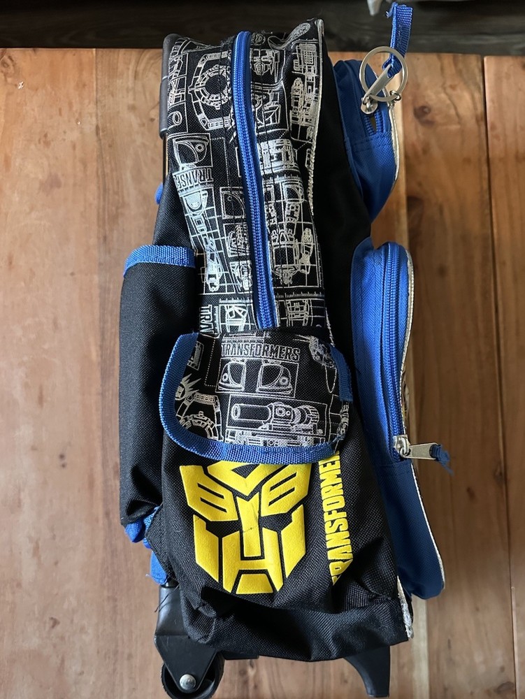 Transformers Rolling Backpack Small Black/Blue Polyester Zip, Wheels, Optimus