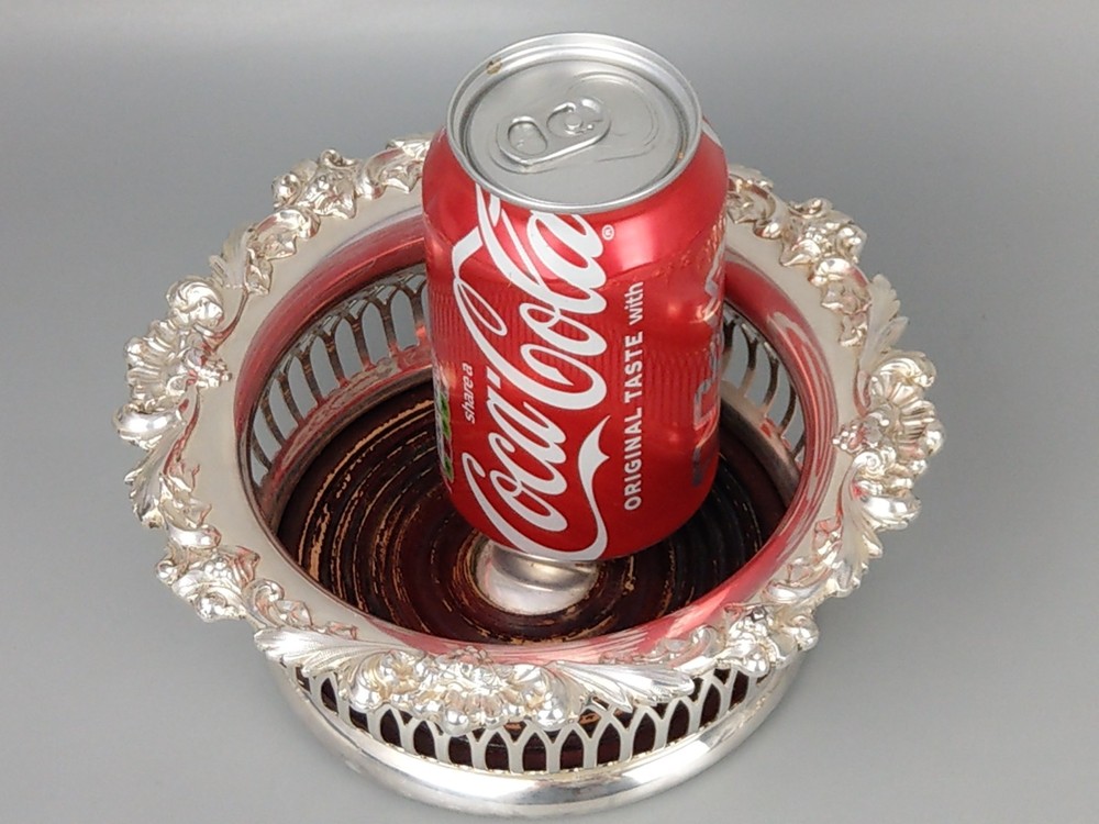 Antique Pierced Bottle Coaster Silver Plated Grape & Vine