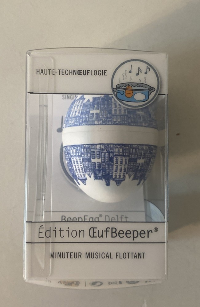 Blue Delft Egg Timer “Clever High-Tech” Singing Floating Eggtimer Beep Egg