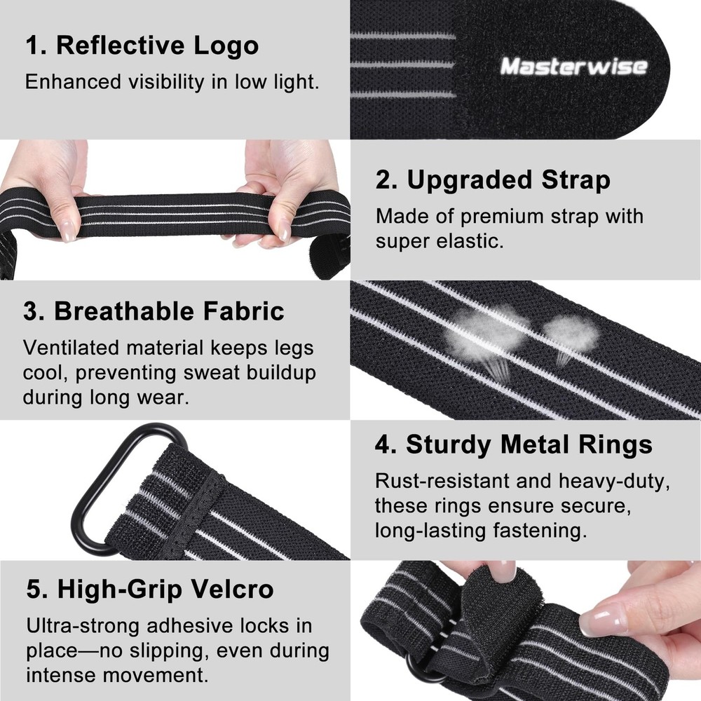 Masterwise 2PCS Adjustable Elastic Ankle Straps, Boot Straps for 2 PCS, Black