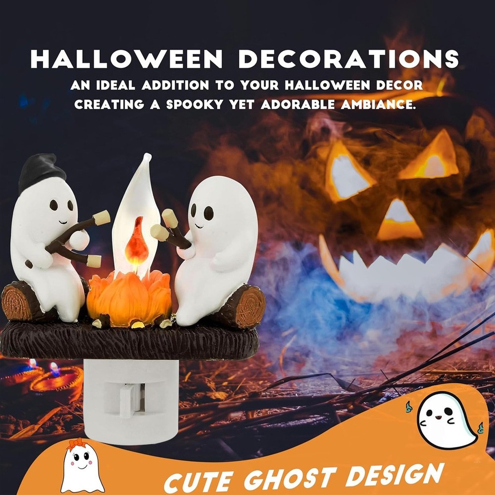 Ghosts Roasting Campfire Flicker Flame Night Light, Ghost Roasting Marshmallows