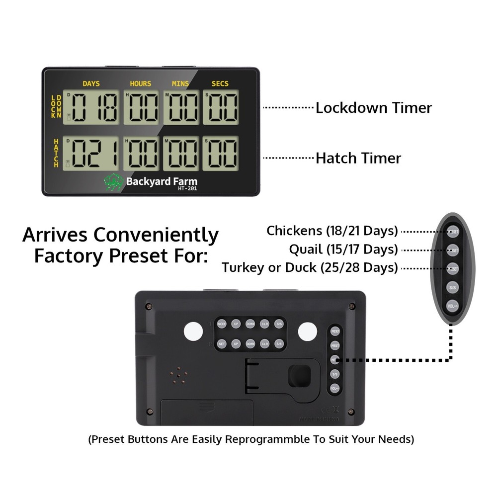 Egg Incubator Dual Countdown Hatch Timer Double Count Down Days Hours Minute Sec