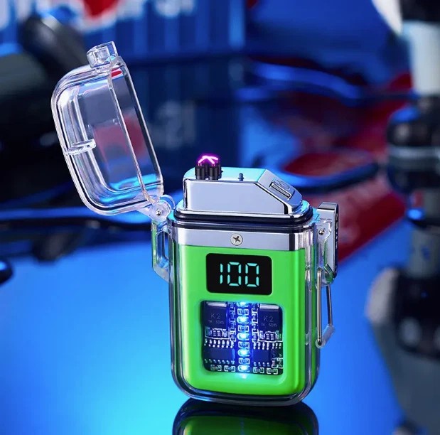 Transparent shell waterproof rechargeable pulse lighter with digital display