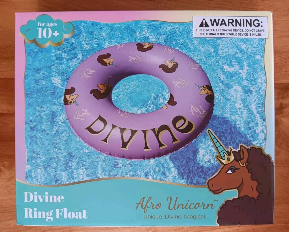 Afro Unicorn "Divine" Inflatable Pool Swim Ring Float 39” Purple QUANTITY SAVING
