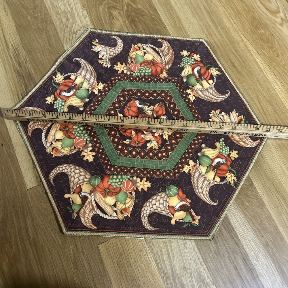 Handmade table topper Hexagon Fall Thanksgiving 21” At Points.