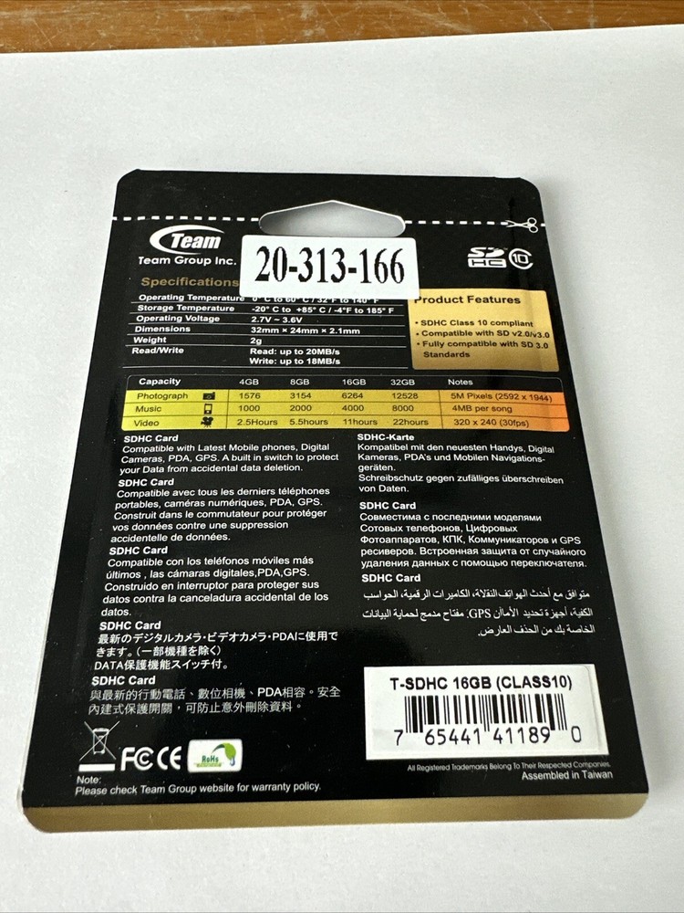 Team Group 16GB SDHC Multi Use Memory Card Class 10 New Sealed
