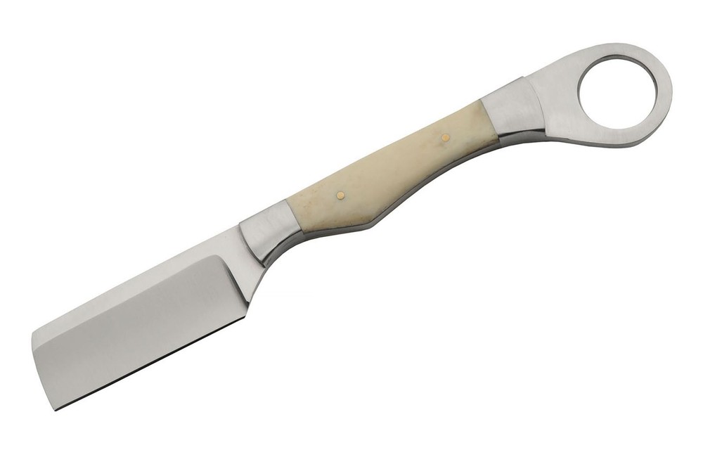 Straight Razor Rite Edge Fixed-Blade Full Tang White Bone Handle Leather Sheath