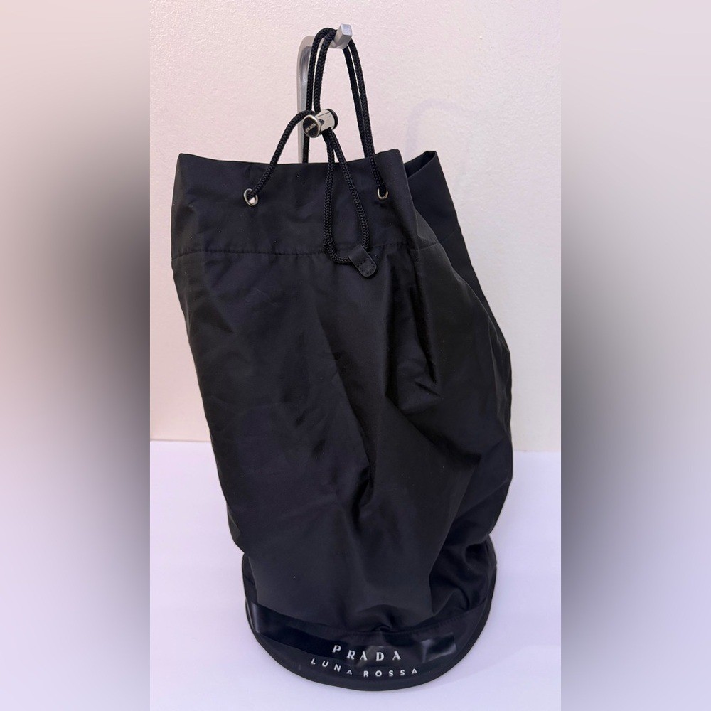 Prada Black Nylon Drawstring Adjustable Strap Backpack Shoulder Duffle