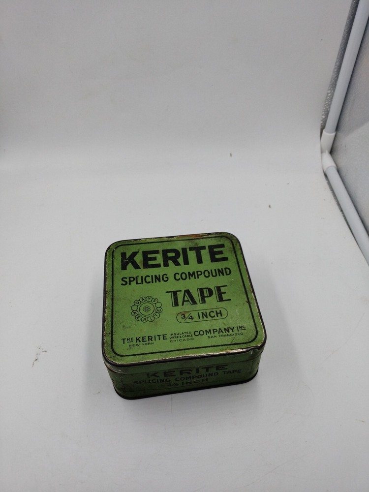 Green Kerite Splicing Compound Tape Advertising Empty Tin Decor