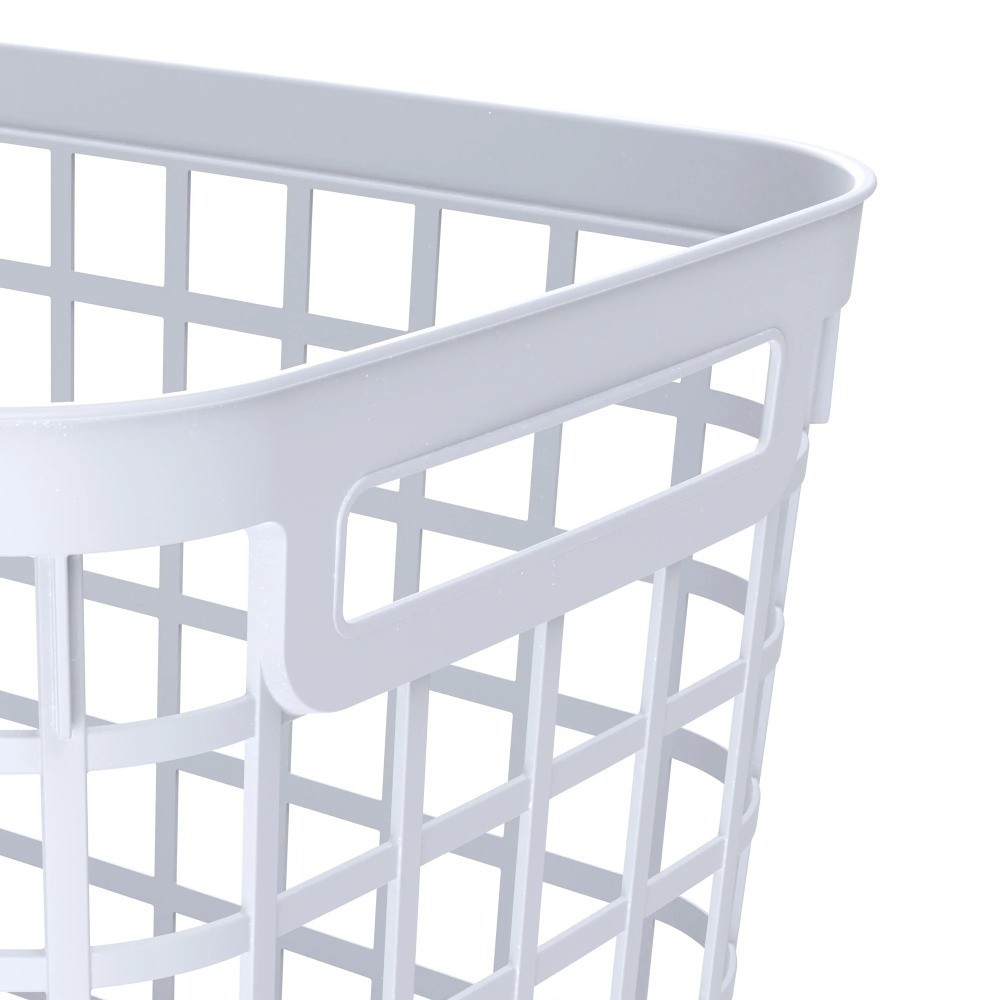 White Rolling Laundry Hamper with Wheels Easy-Clean Plastic Smooth-Glide