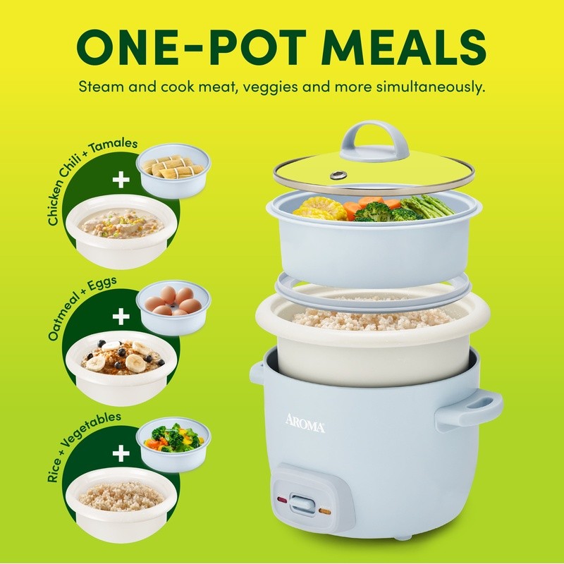 Small Rice Cooker 4-Cup W/ Steamer Nonstick Ceramic Automatic Warm Function New